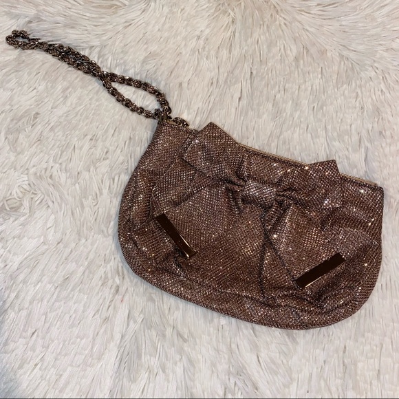Express Sparkly MetalIic Bow Wristlet